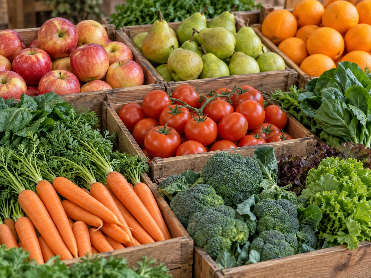 AI-created illustration of fresh fruit and vegetables; not the actual Toscano’s shop